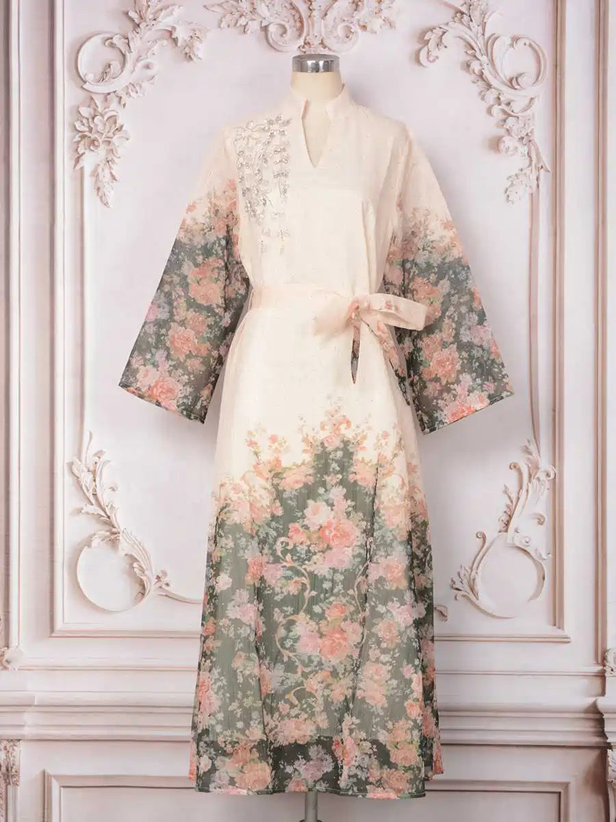 فستان قفطان مطبوع بأحجار الراين لعيد الفطر رقم 25374