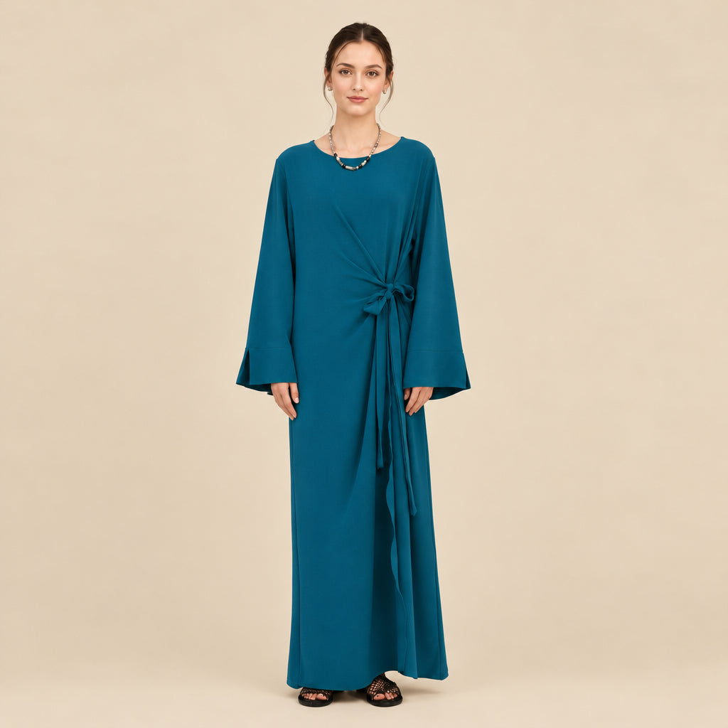 Wrinkle Fabric Lace-up Abaya Dress