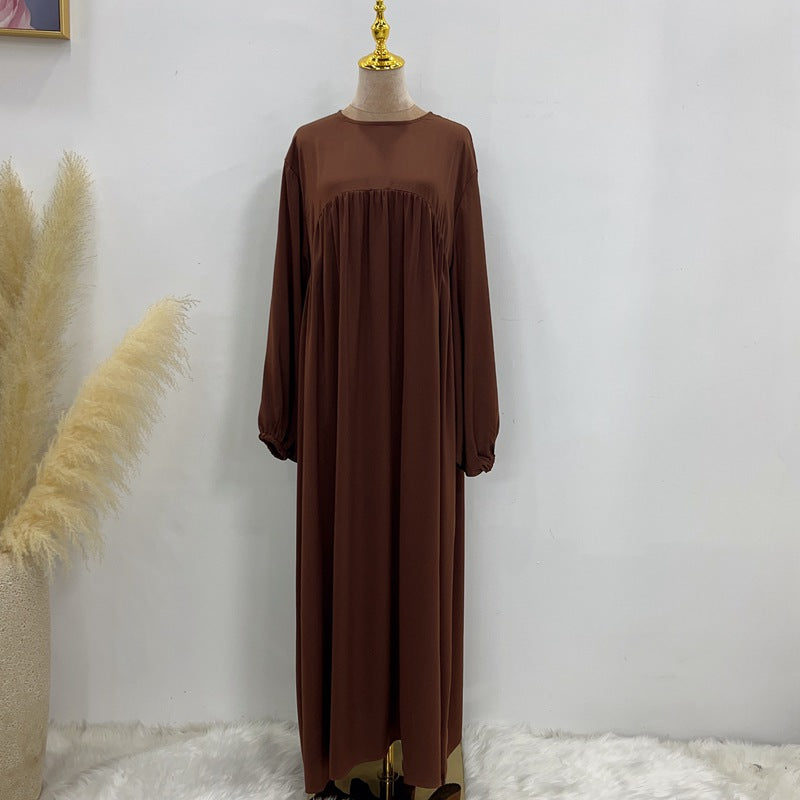 11 Color Options Satin Long Robe Abaya Dress With Pocket