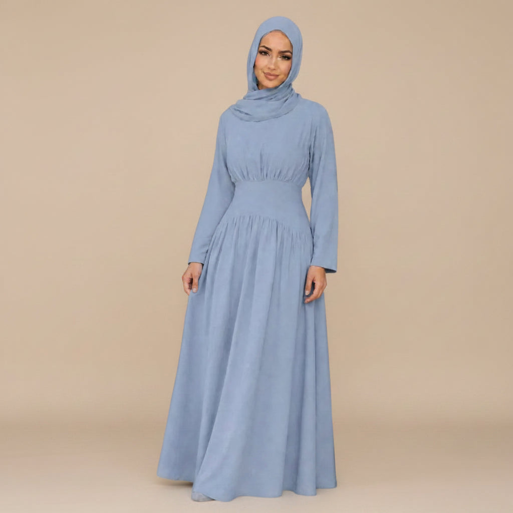 Muslim Women Wrinkle Waist Abaya Dress #261365