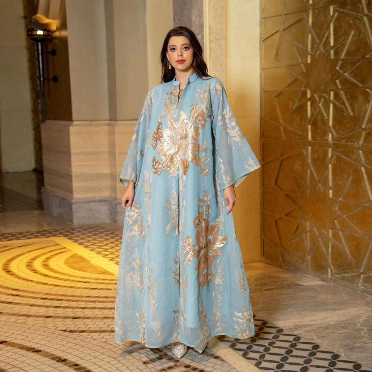 فستان قفطان نسائي للحفلات المسائية مطرز بالتطريز