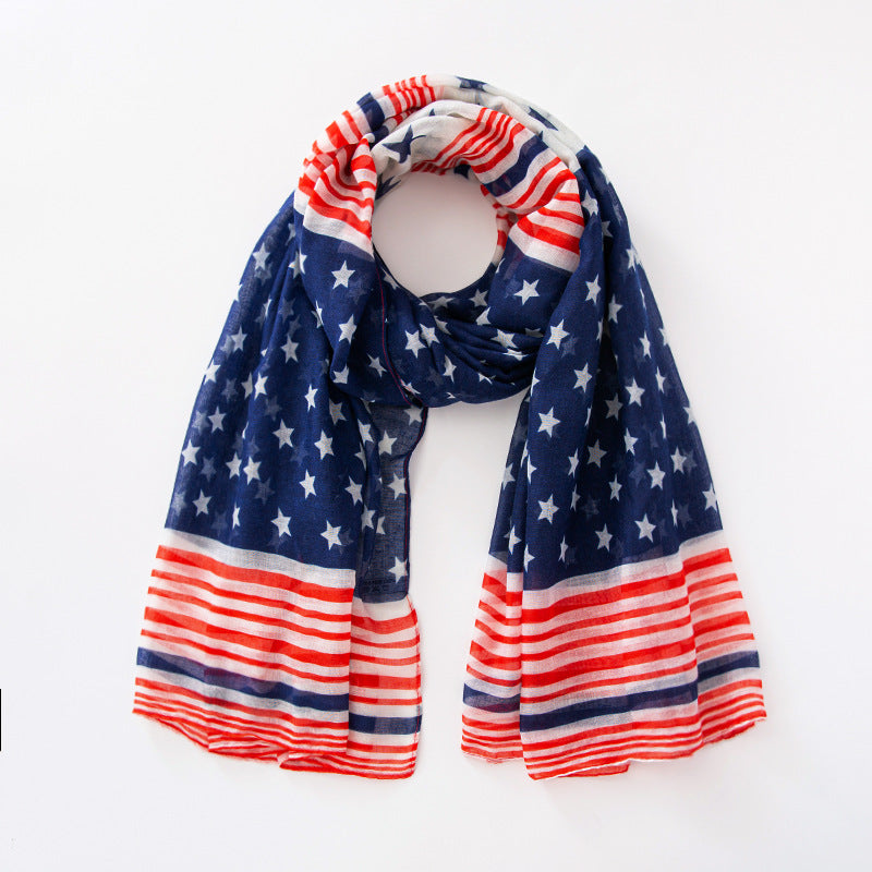 Voile USA Flag Scarf Americana Flag Shawl Patriotic Wrap for Men and Women