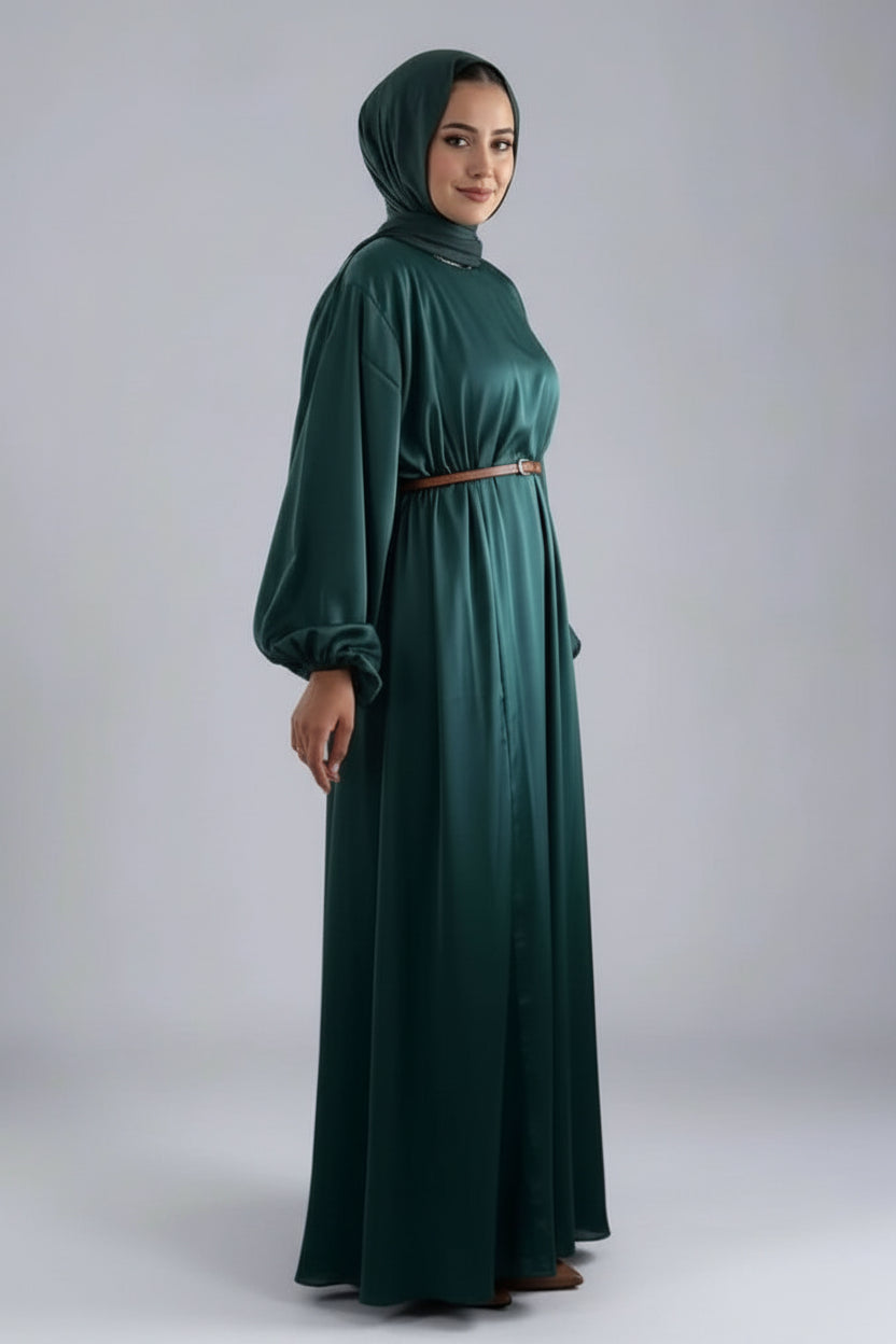 2 Pieces Set Satin Muslim Women Open Abaya Dress Set With Inner Sleeveless Dress