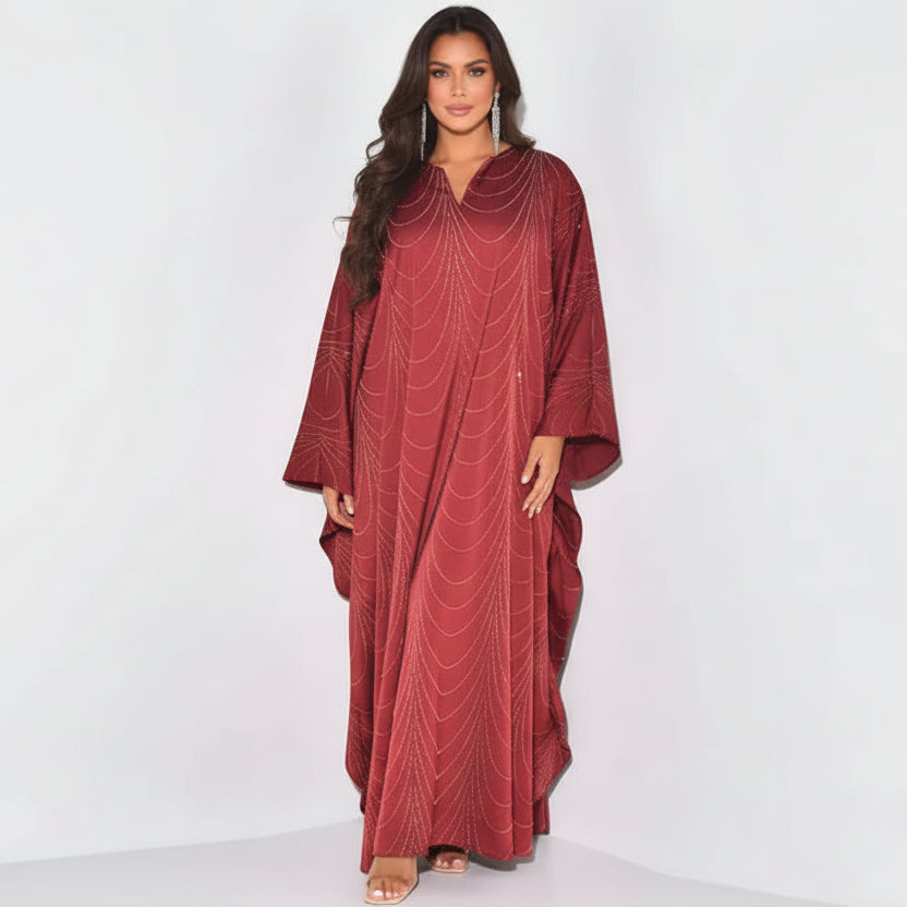 Hotfix Rhinestones Abaya Dress #25192