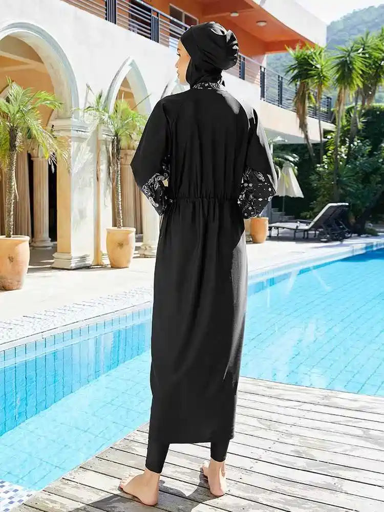 طقم من 3 قطع بوركيني بغطاء كامل، ملابس سباحة إسلامية حلال، ملابس سباحة محجبة، ملابس سباحة #2510449