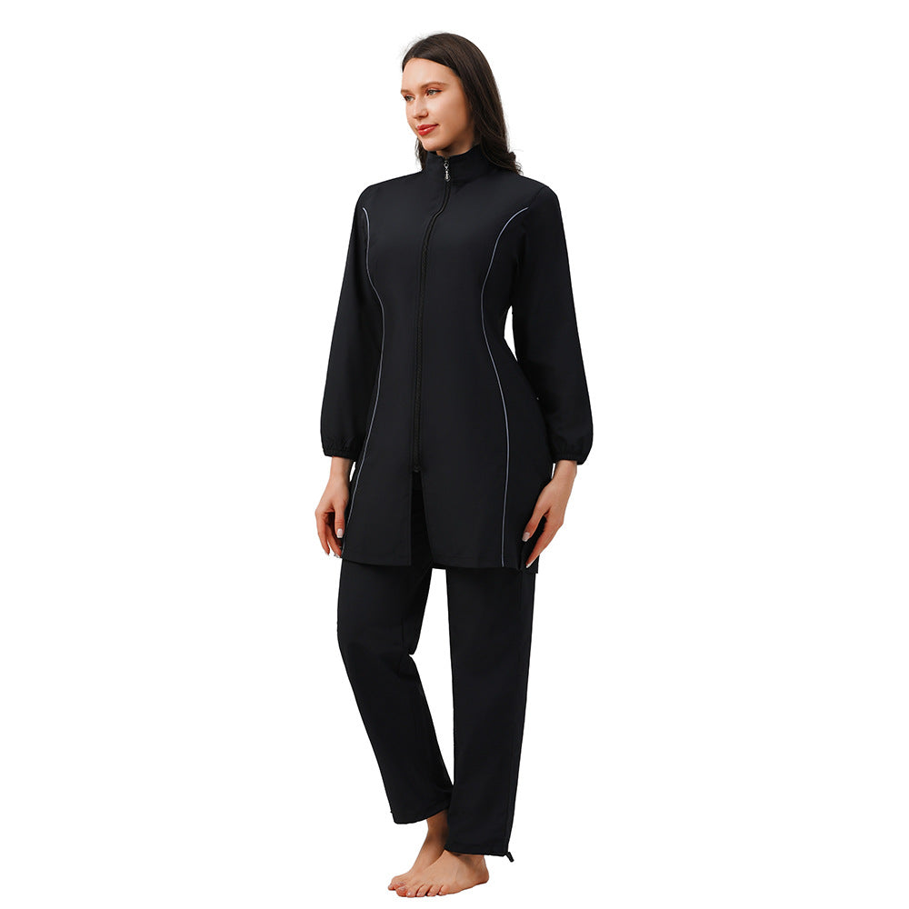 Muslim Burkinis 3 Pieces Set Swimsuit Bathing Suit - Islamic Halal Swimwear - Black/Dark Blue - #26M038
