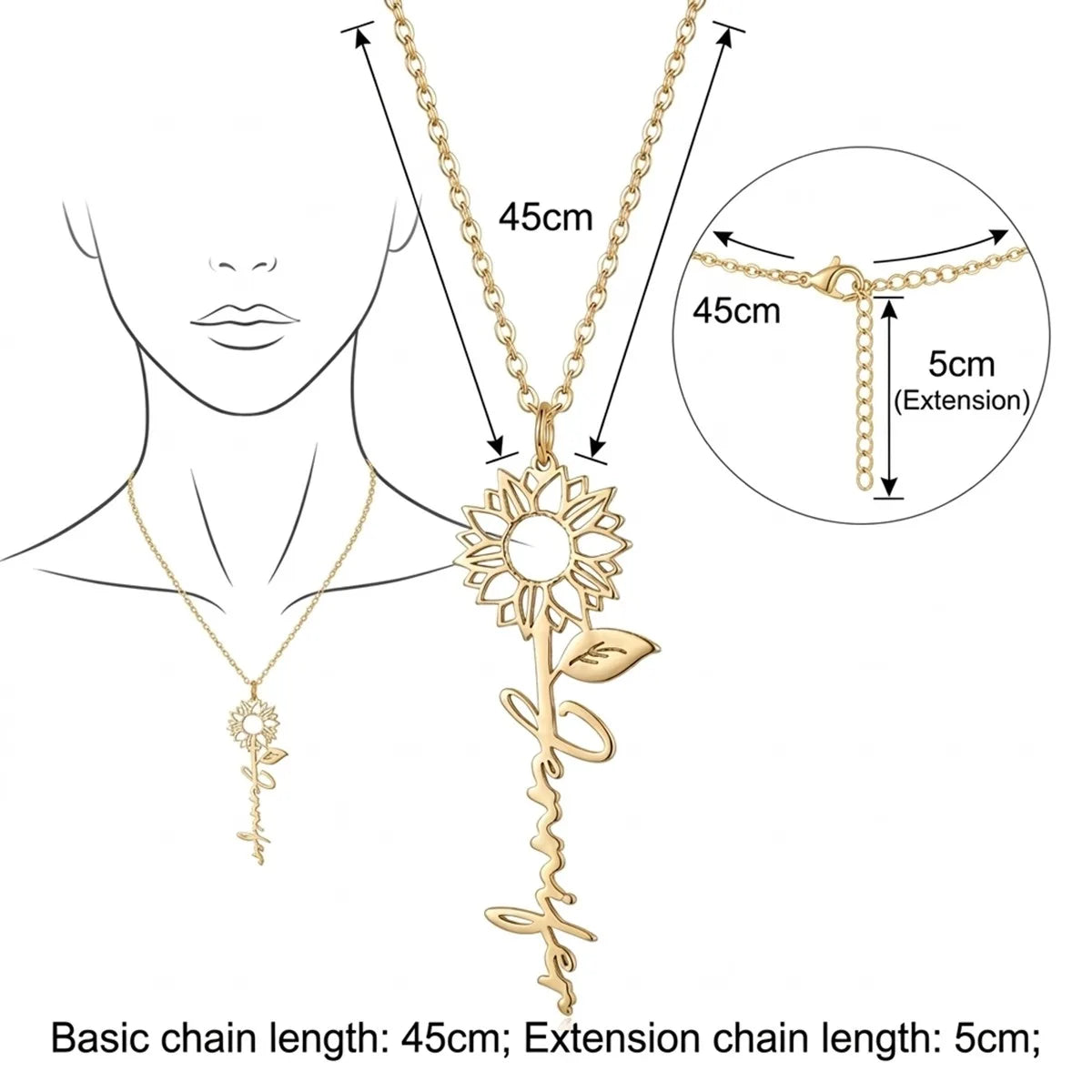 قلادة اسم شخصية مع عباد الشمس - عربي وإنجليزي #10