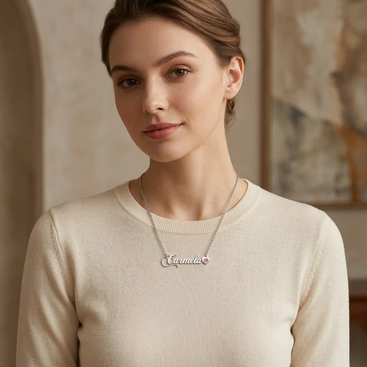 Custom Personalized Arabic & English Name Necklace With Birthstone #3ZX