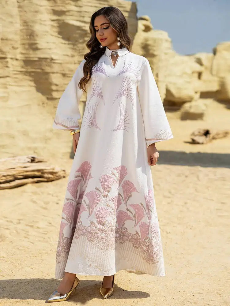 Eid Hotfix Rhinestone Jacquard Fabric Caftan Kaftan Dress #25475