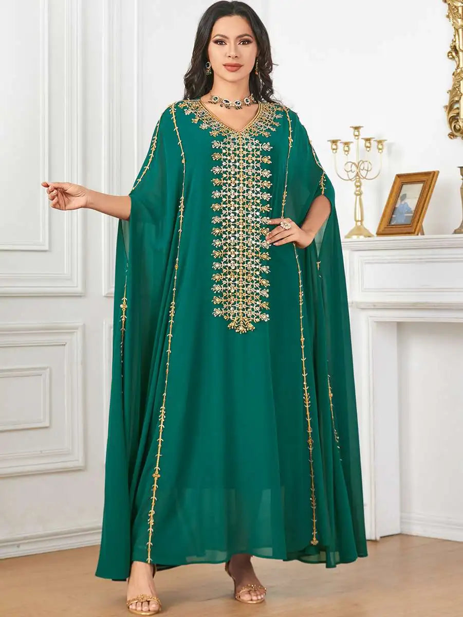 Embroidery Chiffon Eid Dress Muslim Women Caftan Kaftan Dress