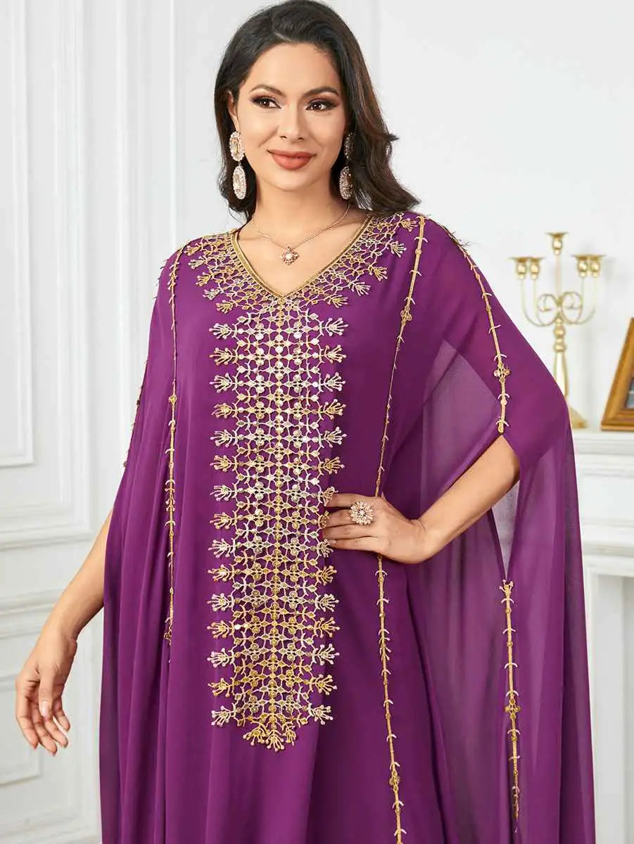 Embroidery Chiffon Eid Dress Muslim Women Caftan Kaftan Dress