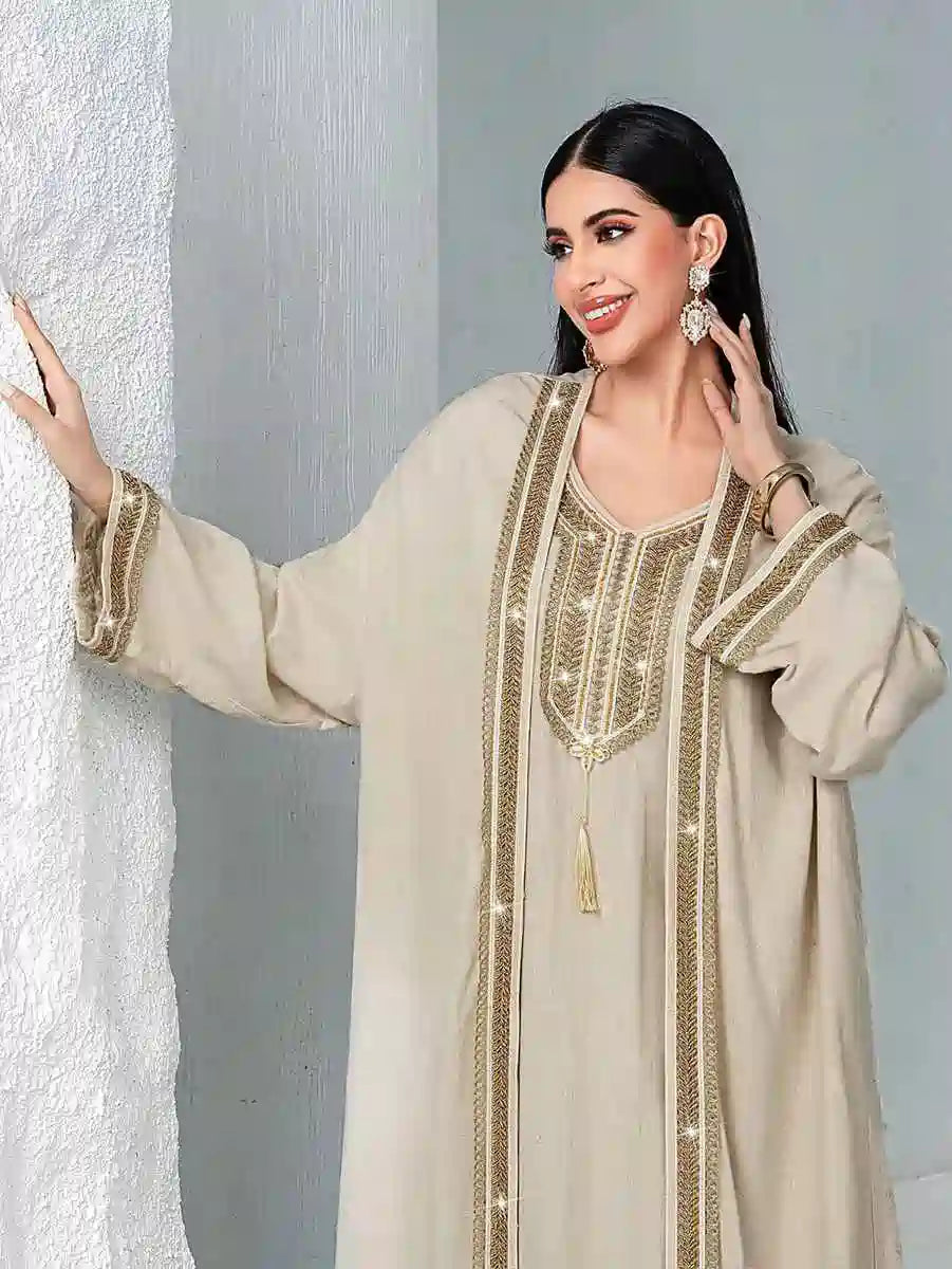 طقم من قطعتين من فساتين العيد المطرزة يدويًا قفطان فستان #255051