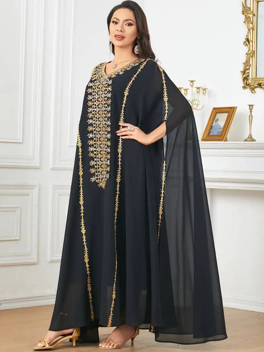 Embroidery Chiffon Eid Dress Muslim Women Caftan Kaftan Dress