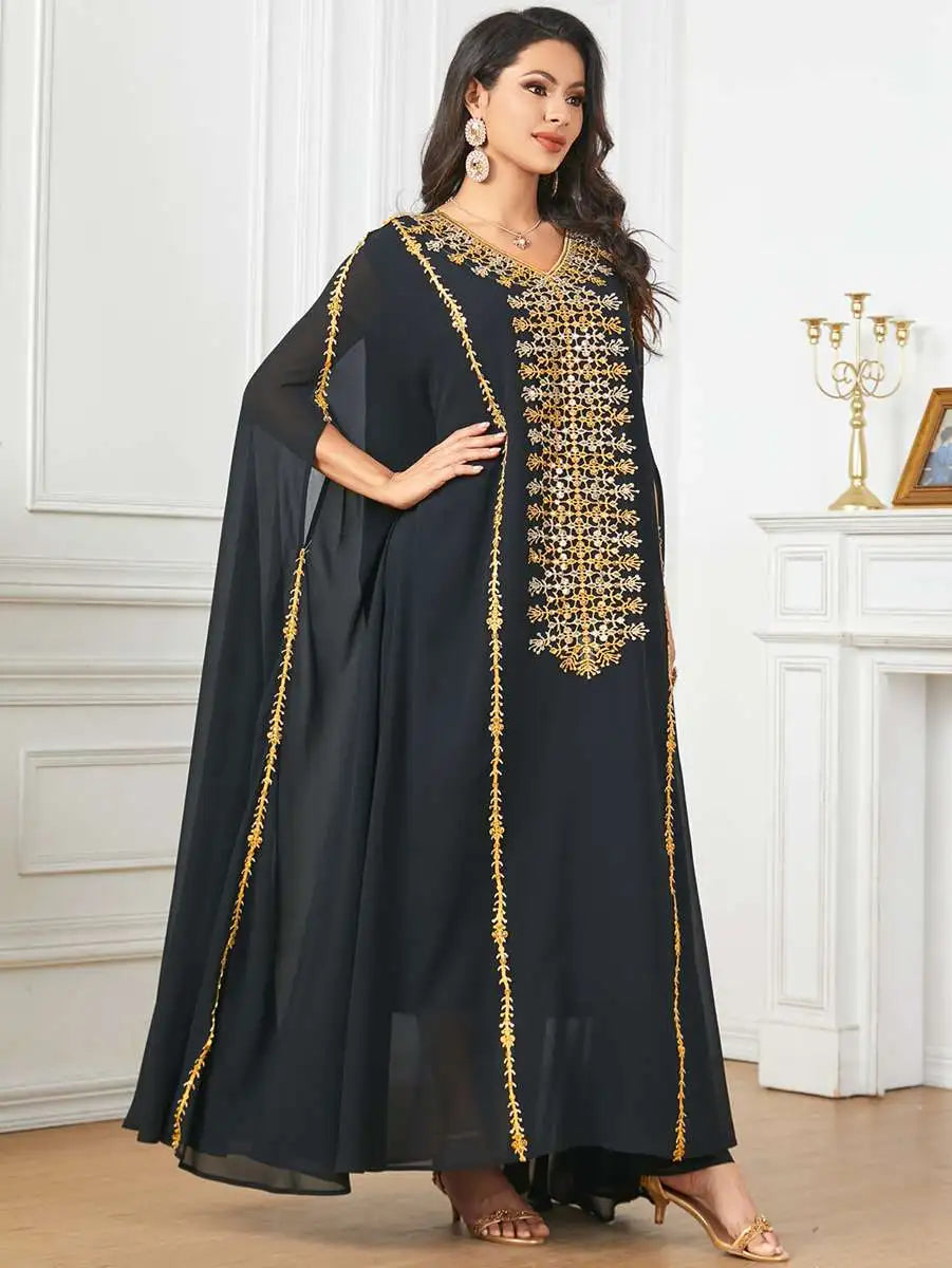 Embroidery Chiffon Eid Dress Muslim Women Caftan Kaftan Dress