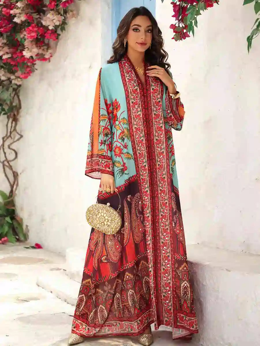 Hotfix حجر الراين مخور فستان العيد قفطان قفطان فستان جلابية #25476