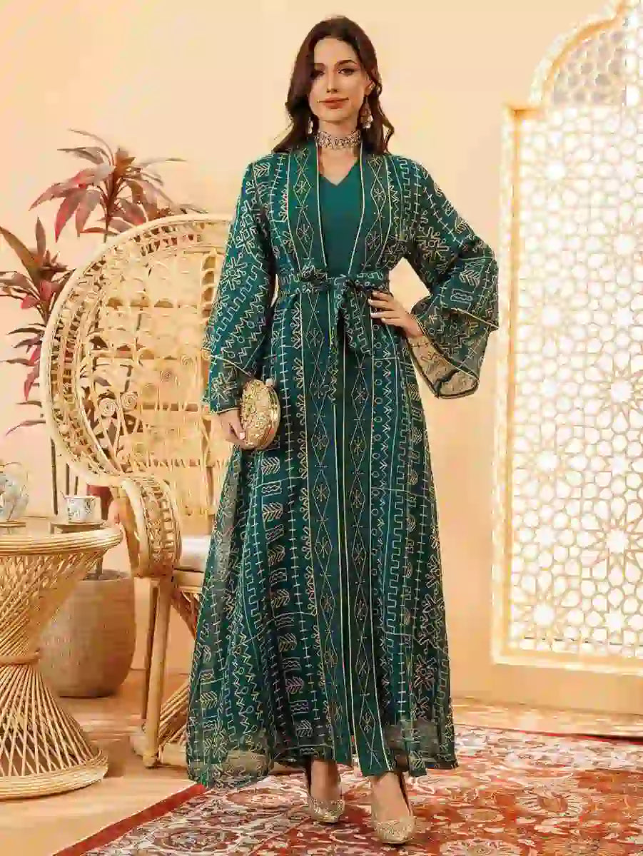 2 Pieces Set Eid Doris Caftan Kaftan Dress With Inner Sleeveless Dress #24445