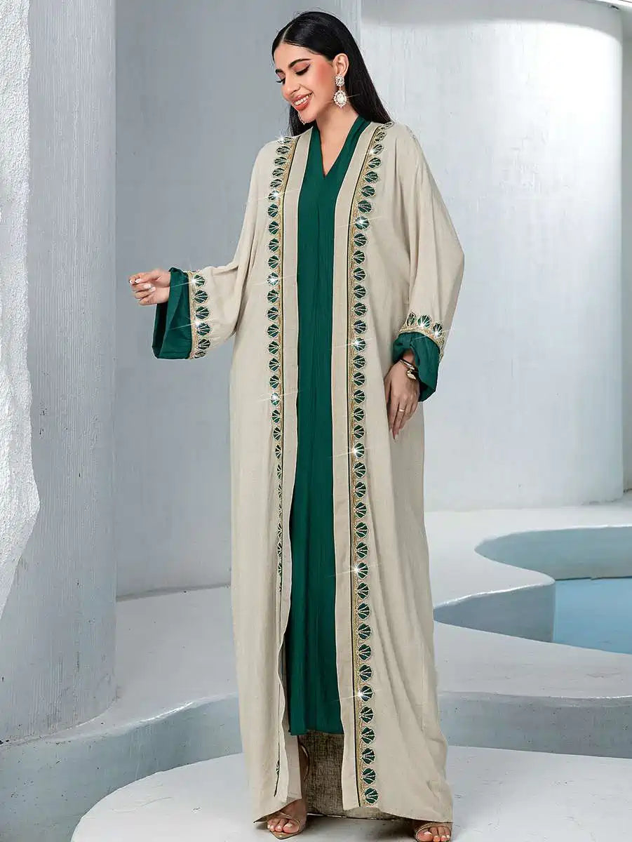Eid 2 Pieces Set Lace Trim Caftan Kaftan Dress #255233