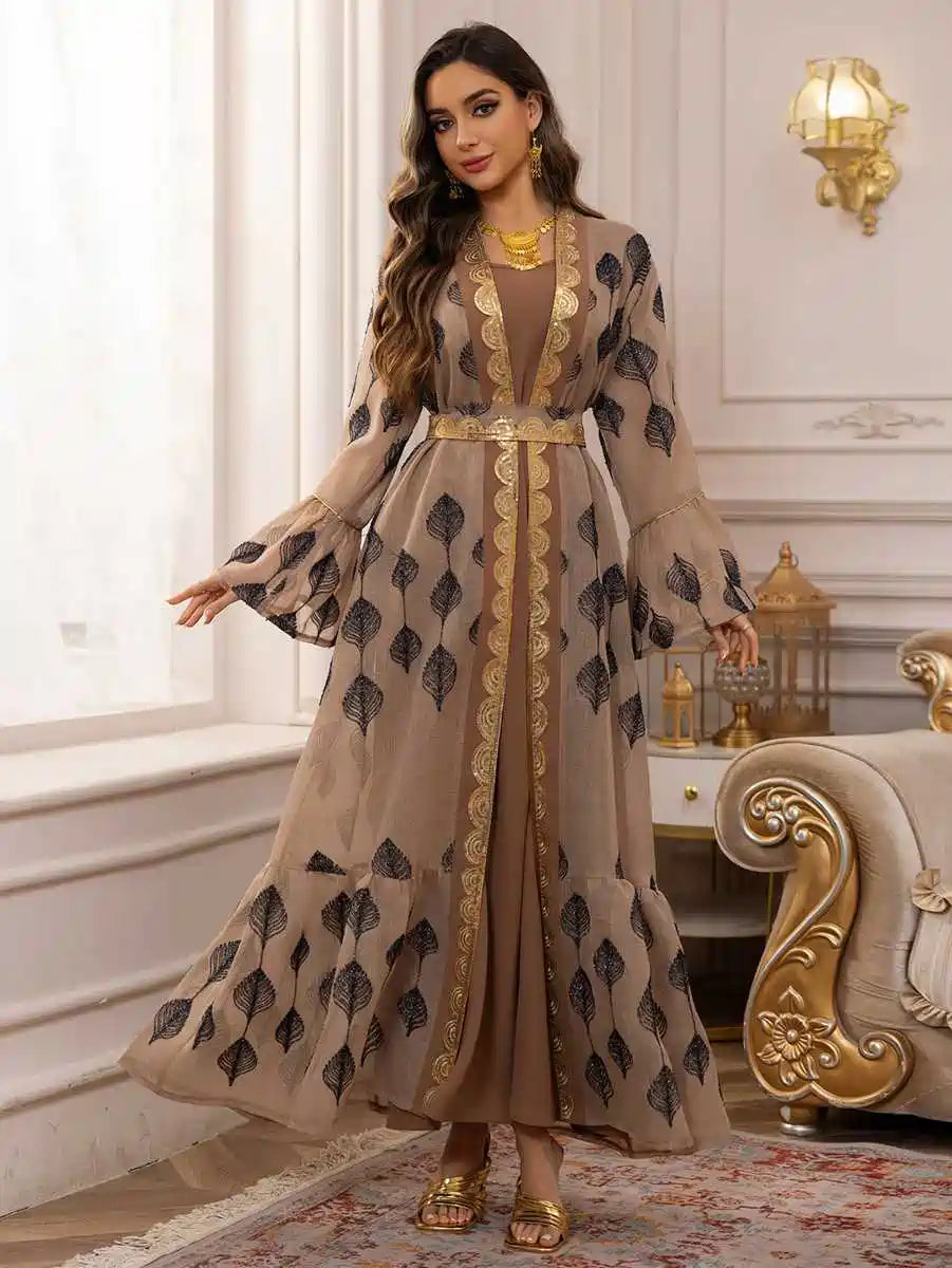 Eid Dress 2 Pieces Set Embroidery Caftan Kaftan Dress With Inner Sleeveless Dress #25469