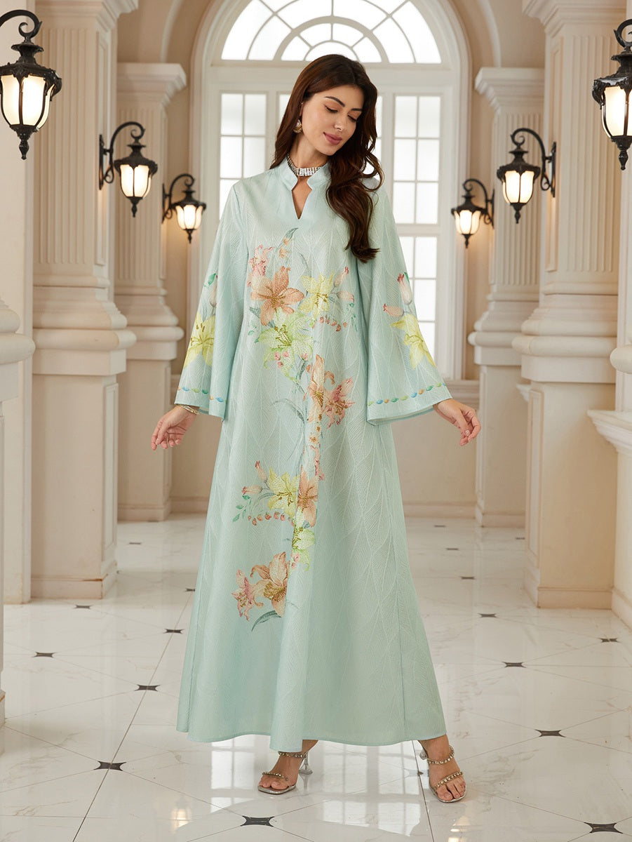 Jacuqard Printed Caftan Kaftan Dress For Women - Mukhawar Jalabiya Eid Dress - #26N06