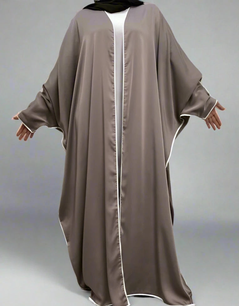 فستان عباية فراشة مفتوح بأكمام واسعة من الساتان للنساء المسلمات