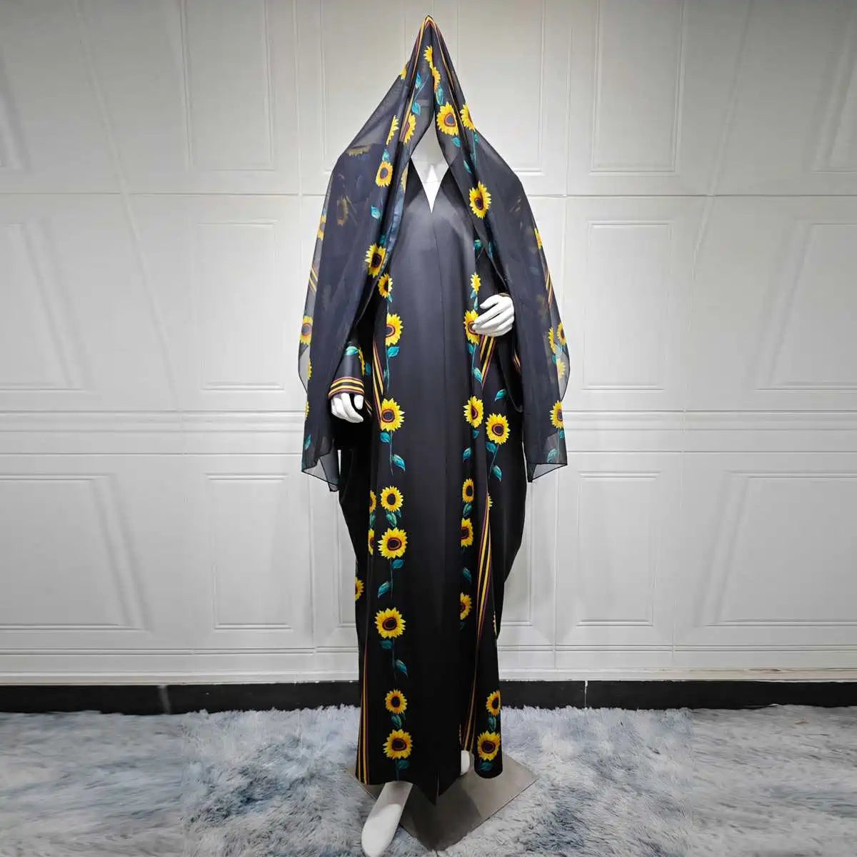 Muslim Women Printed Cardigan Open Abaya Dress With Matching Hijab #25254