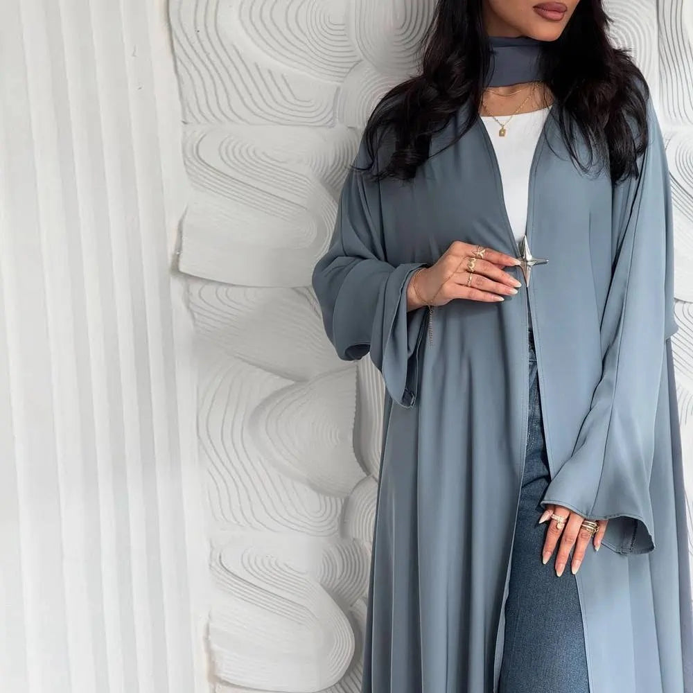 Satin Cardigan Open Abaya Dress #25218