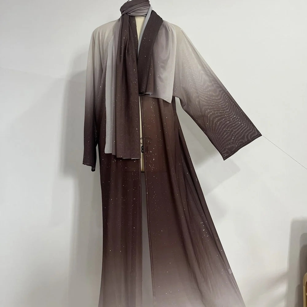 عباية مفتوحة بجليتر متدرج مع حجاب متناسق #25797