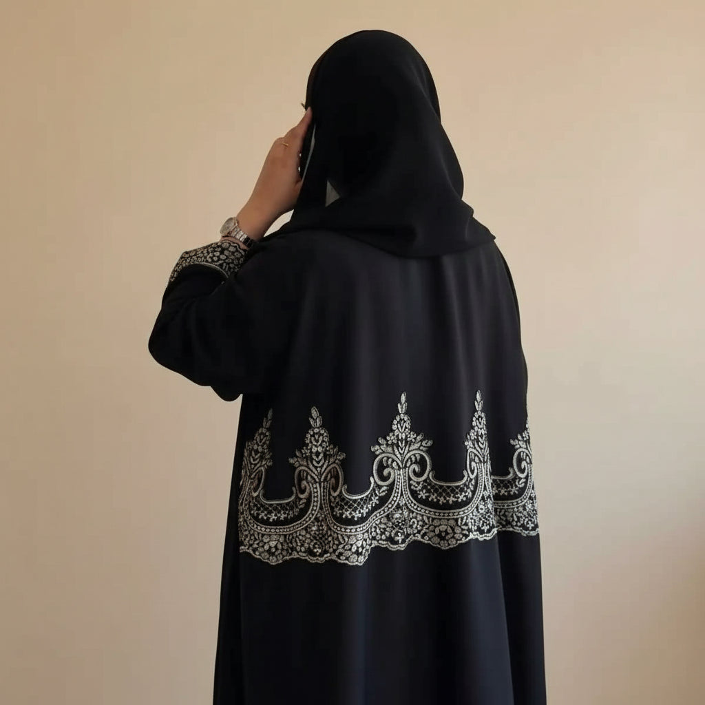 Muslim Women Islamic Applique Embroidery Cardigan Open Abaya Dress #25247