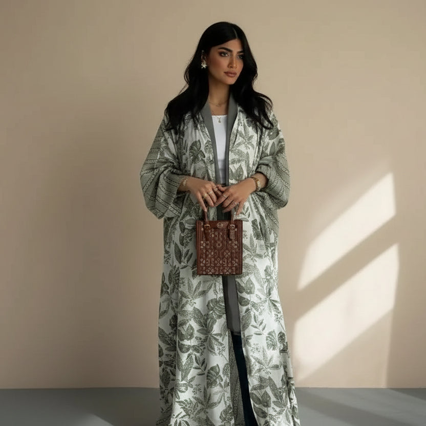 Printed Cardigan Open Abaya Dress #25224