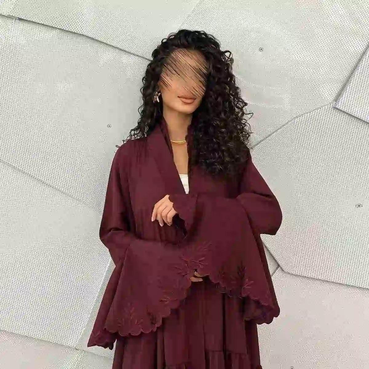 Embroidery Flare Sleeve Cardigan Open Abaya Dress #25232