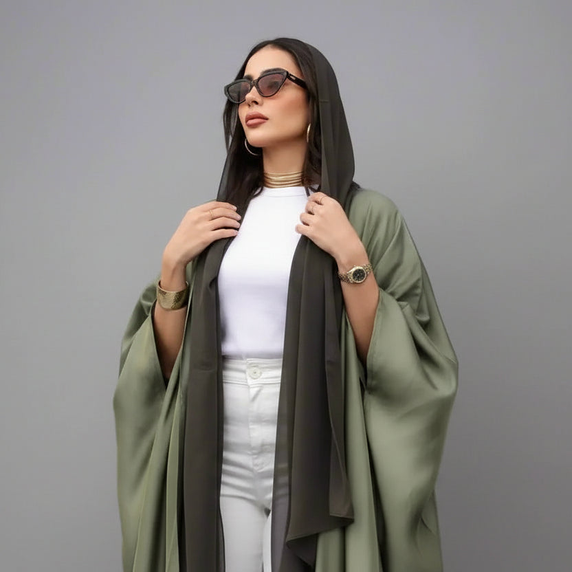 Modest Fashion Batwing Sleeve Farasha Cardigan Open Abaya Dress