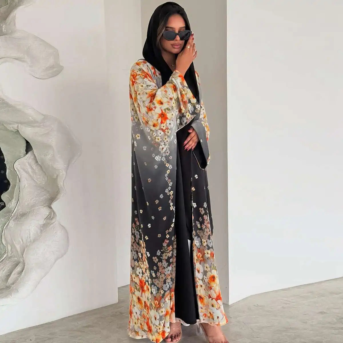 فستان عباية مفتوح من الكارديجان - مطبوع - شيفون - #25203