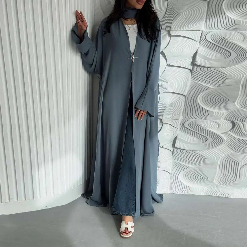 Satin Cardigan Open Abaya Dress #25218