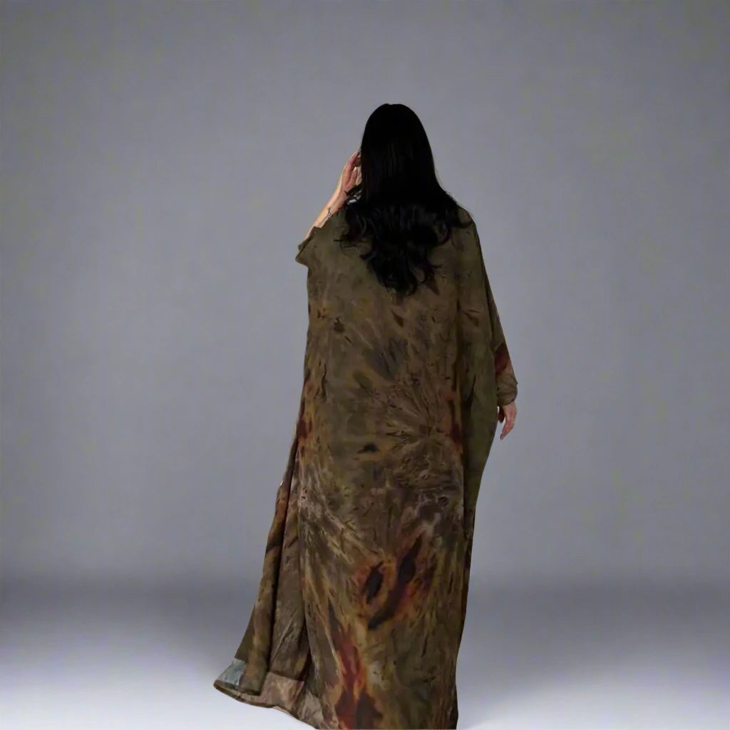 فستان عباية مفتوح من الكارديجان - مطبوع - شيفون - بني