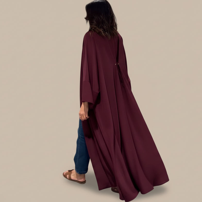 فستان عباية مفتوح من الأمام مع كارديجان متجعد #25174