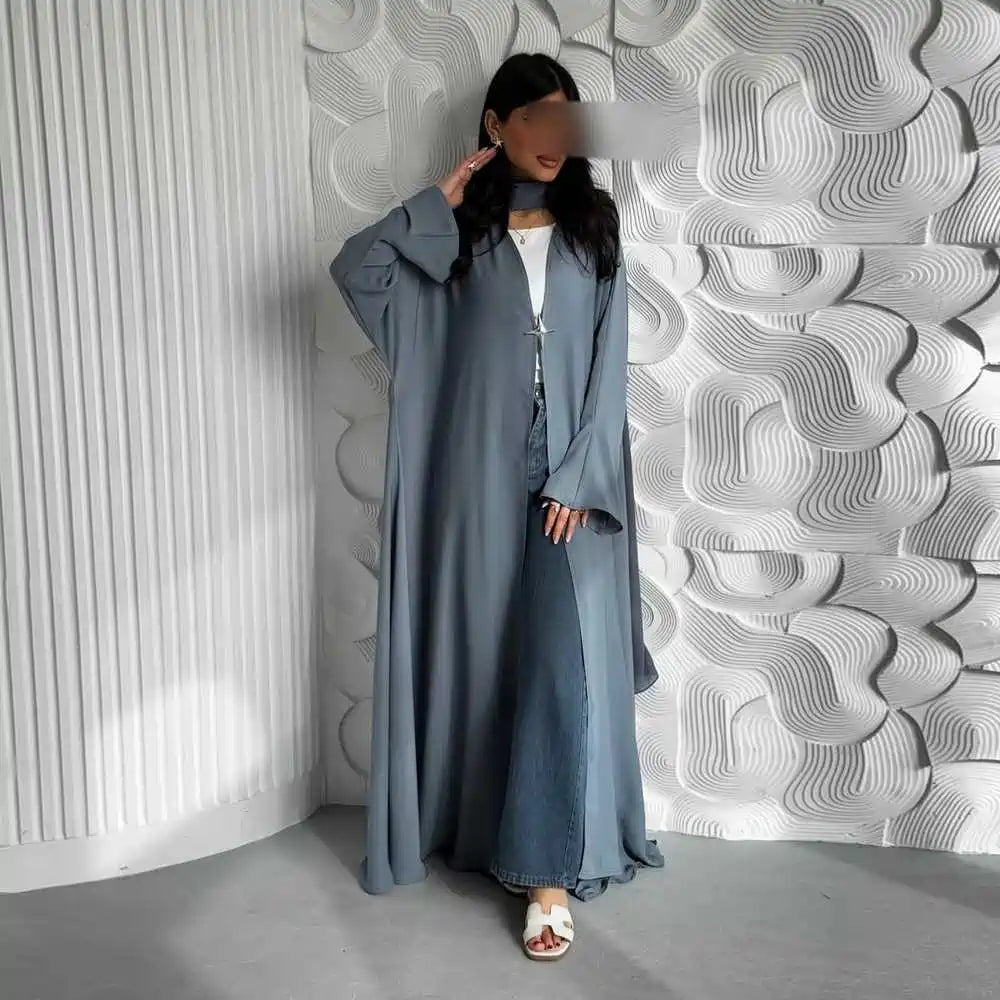 Satin Cardigan Open Abaya Dress #25218
