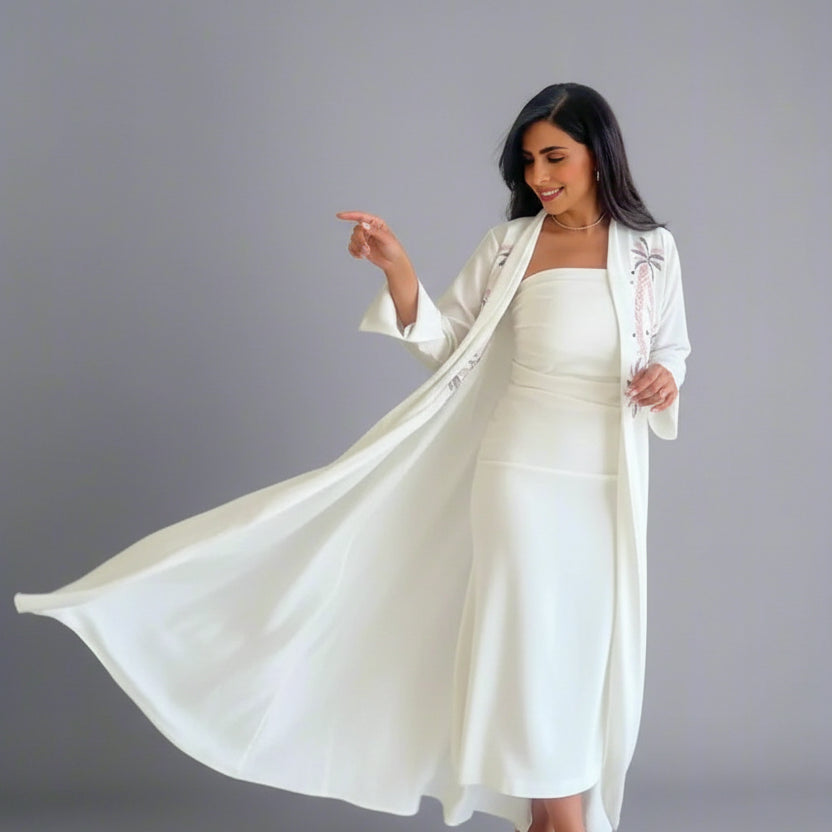 Embroidery Cardigan Open Abaya Dress #25172