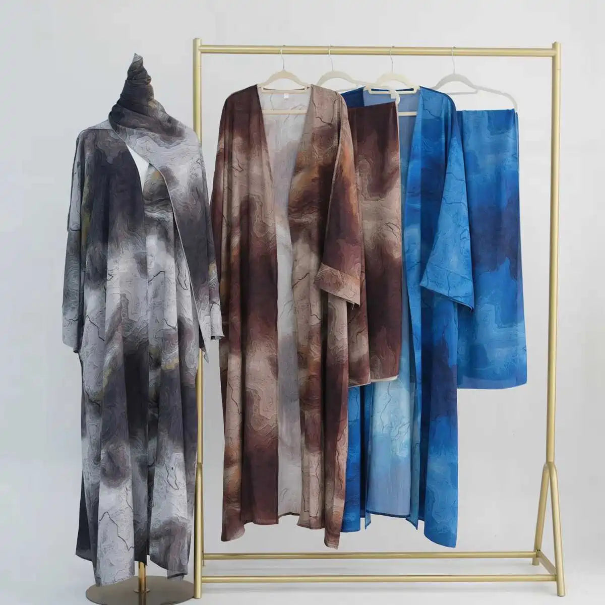 Muslim Women Printed Open Abaya Dress With Matching Hijab #251158