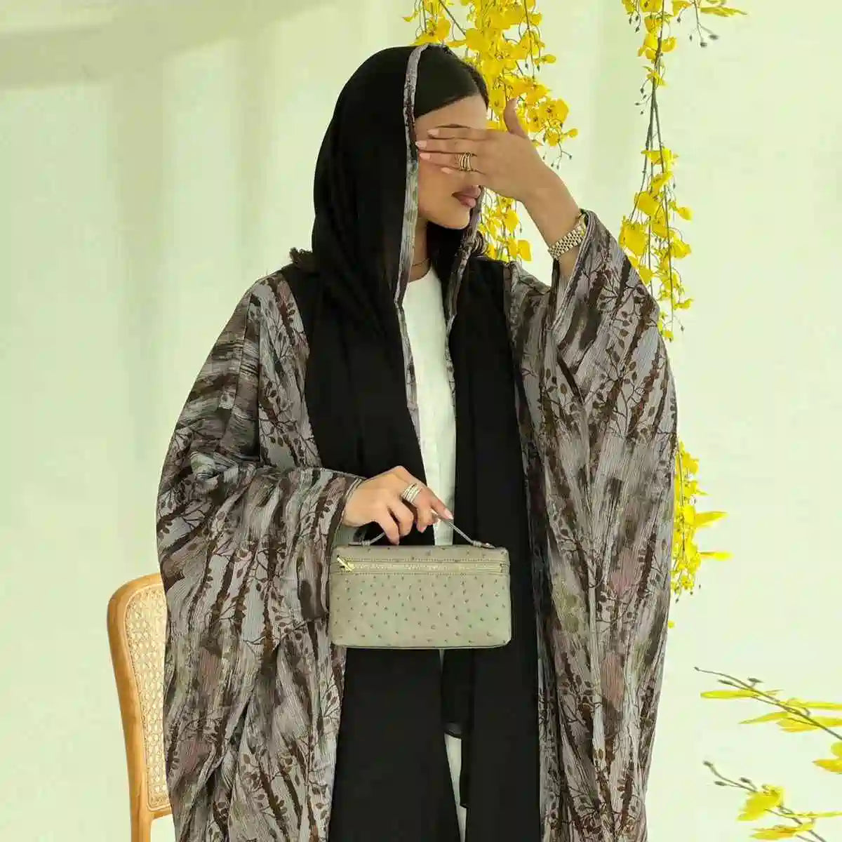 عباية نسائية مسلمة مفتوحة مع حجاب متناسق #25243