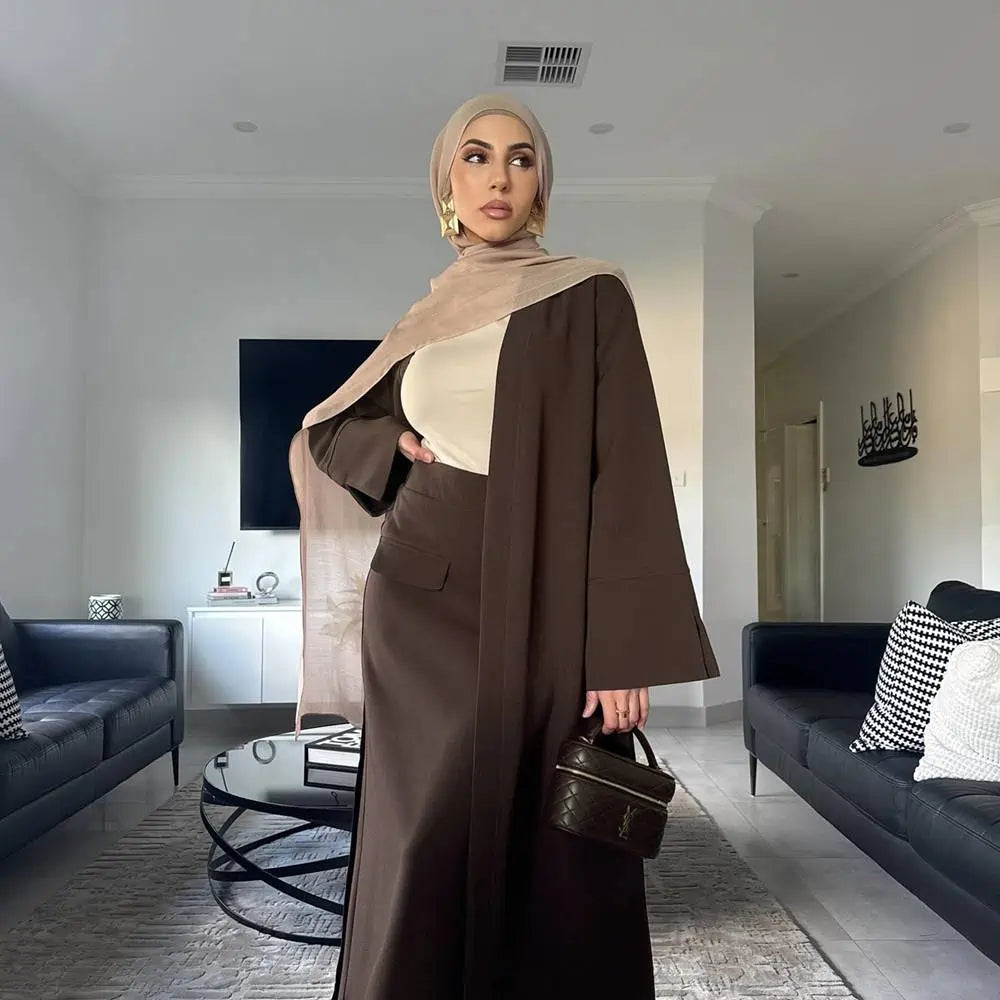 طقم عباية مفتوح مع تنورة للنساء المسلمات من قطعتين #251072
