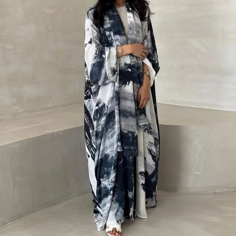Chiffon Printed Cardigan Open Abaya Dress With Matching Hijab #25228