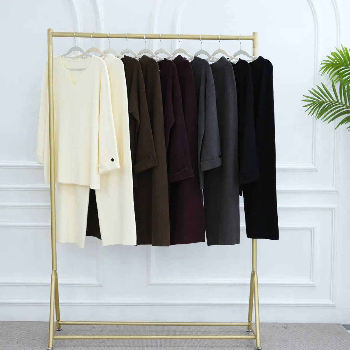 Winter Fall Muslim Women Thick Knitted 2 Pieces Set Tops And Pants Suit Set #25W006