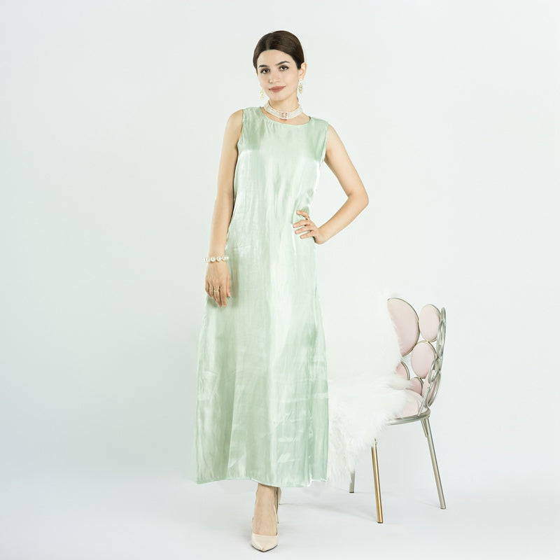 Eid 2 Pieces Set Beads Open Abaya Dress, With Outer Abaya And Inner Sleeveless Dress