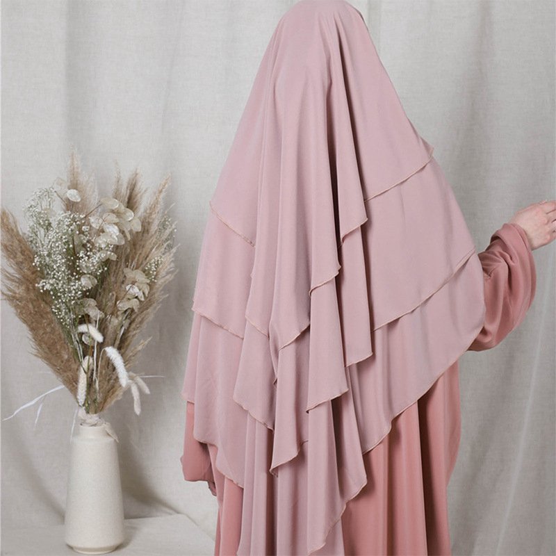 15 Color Options 3 Layer Chiffon Long Khimar For Arab Women