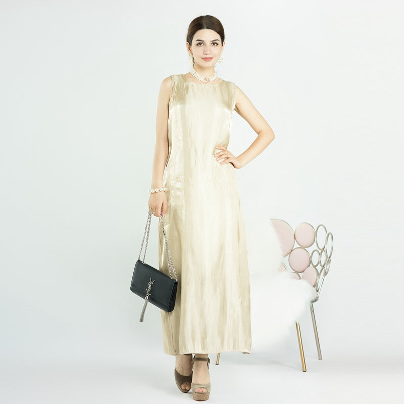 Eid 2 Pieces Set Beads Open Abaya Dress, With Outer Abaya And Inner Sleeveless Dress