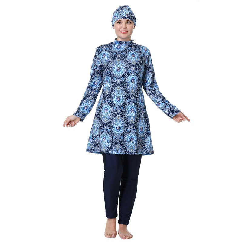 ملابس سباحة نسائية عربية مسلمة حلال مطبوعة مقاس 3XL-8XL، بوركيني إسلامي