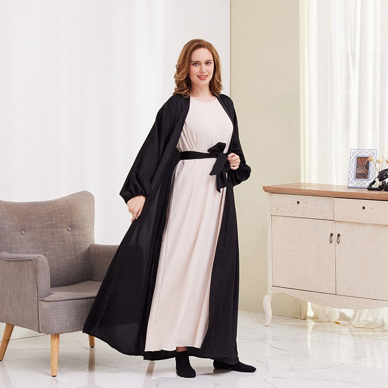 Puff Sleeve Open Abaya Dress For Muslim Women