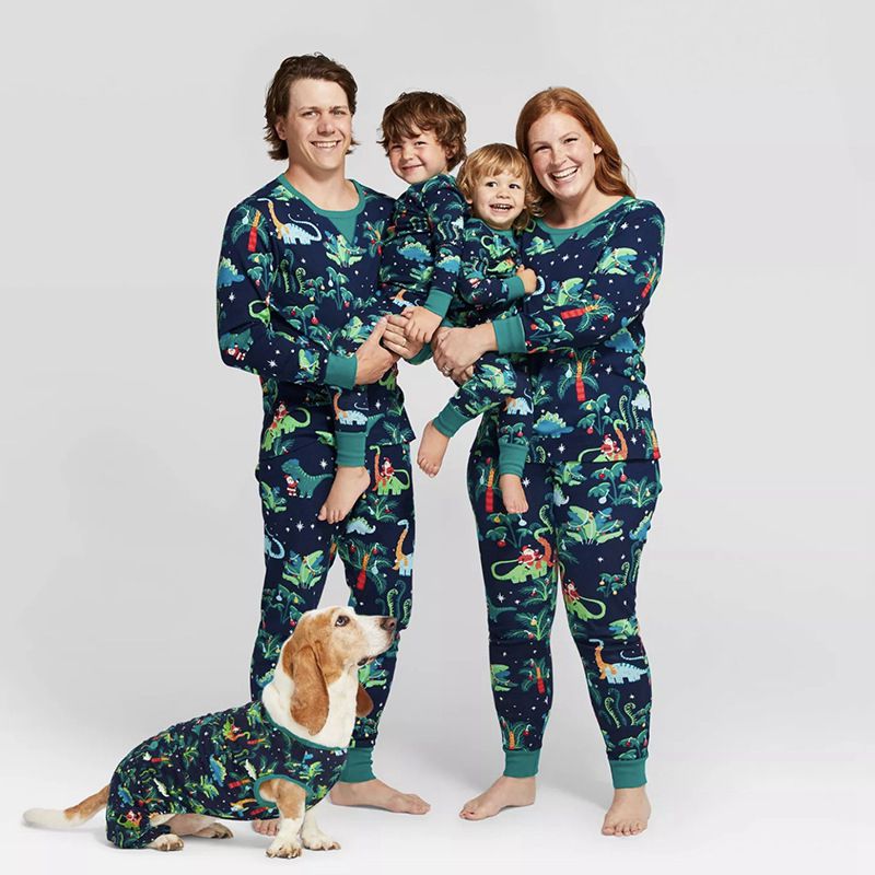 Family Matching Printed Dinosaur Christmas Pajamas Sets Sleepwear