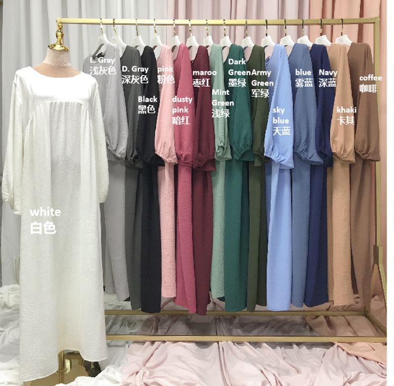 15 Color Options Wrinkle Abaya Dress With Pocket