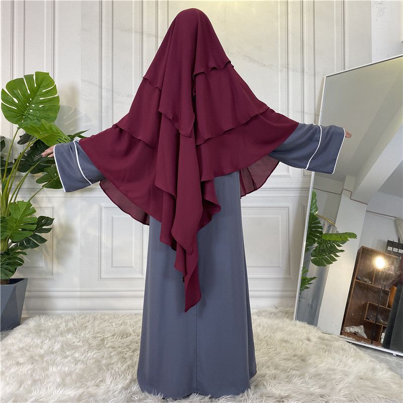 15 Color Options 3 Layer Chiffon Long Khimar For Arab Women